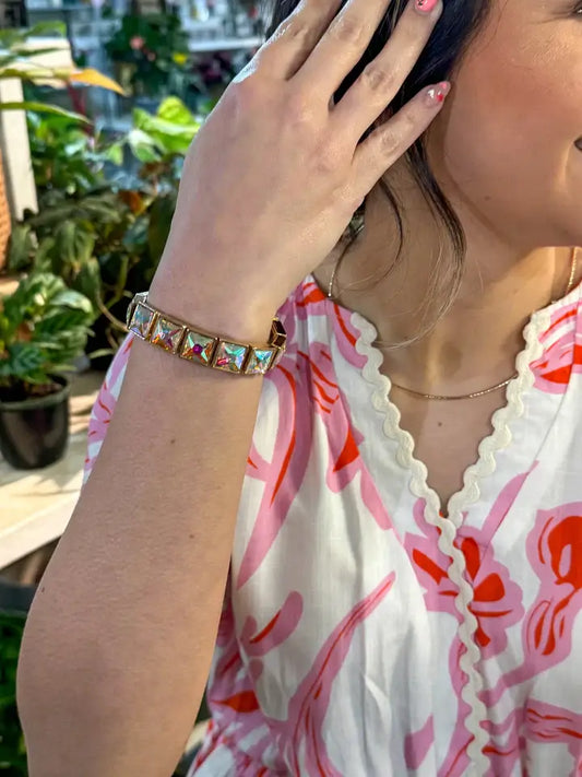 Date Night Square Gemstone Stretch Bracelet: Aurora Borealis / One Size