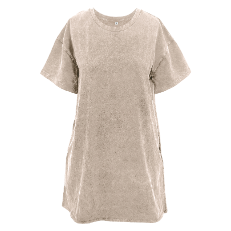 The Kiki Beige Wash Tee Shirt Dress With Pockets: Beige Wash / 2XL/3XL