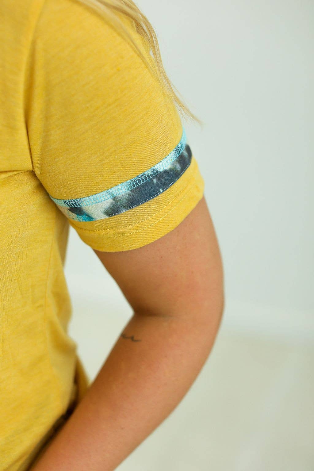 Cactus and Turquoise on Mustard Tee with Cowprint: Yellow / S