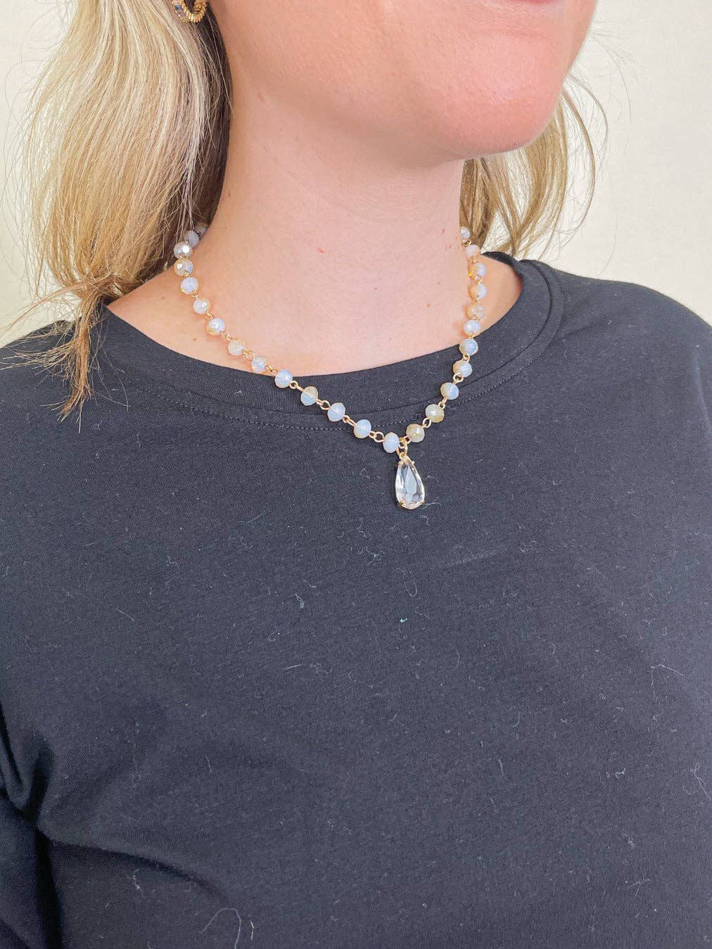 Glamour Day Beaded Necklace: White / One Size