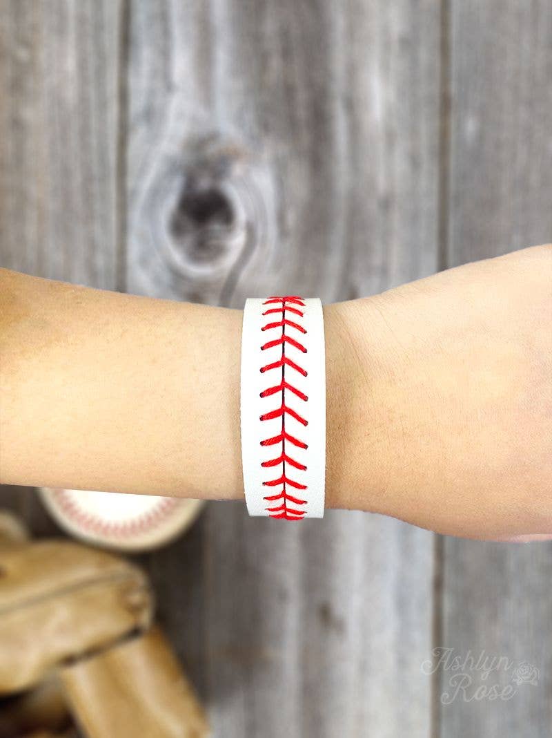 It's All About The Base White Red Baseball Snap Bracelet: White / One Size