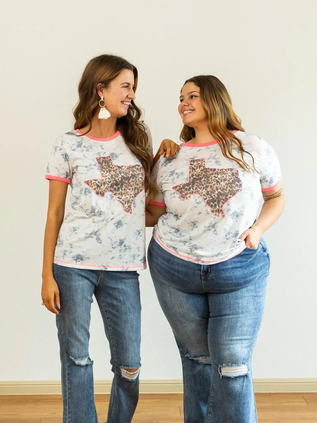Leopard Texas on Marble & Pink Ringer Tee: White / Medium
