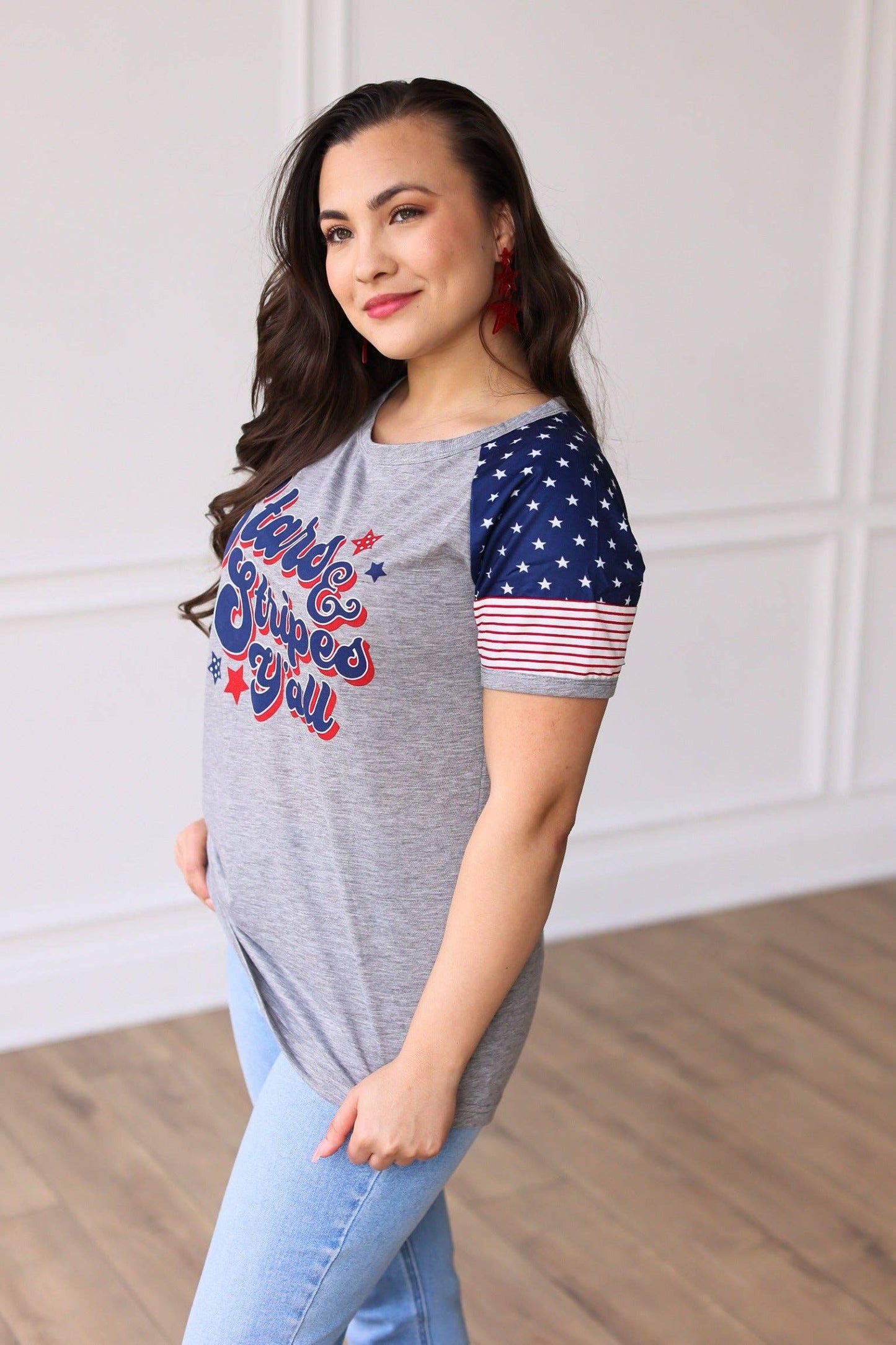 Stars & Stripes Y'all Raglan Tee: Mix Pattern