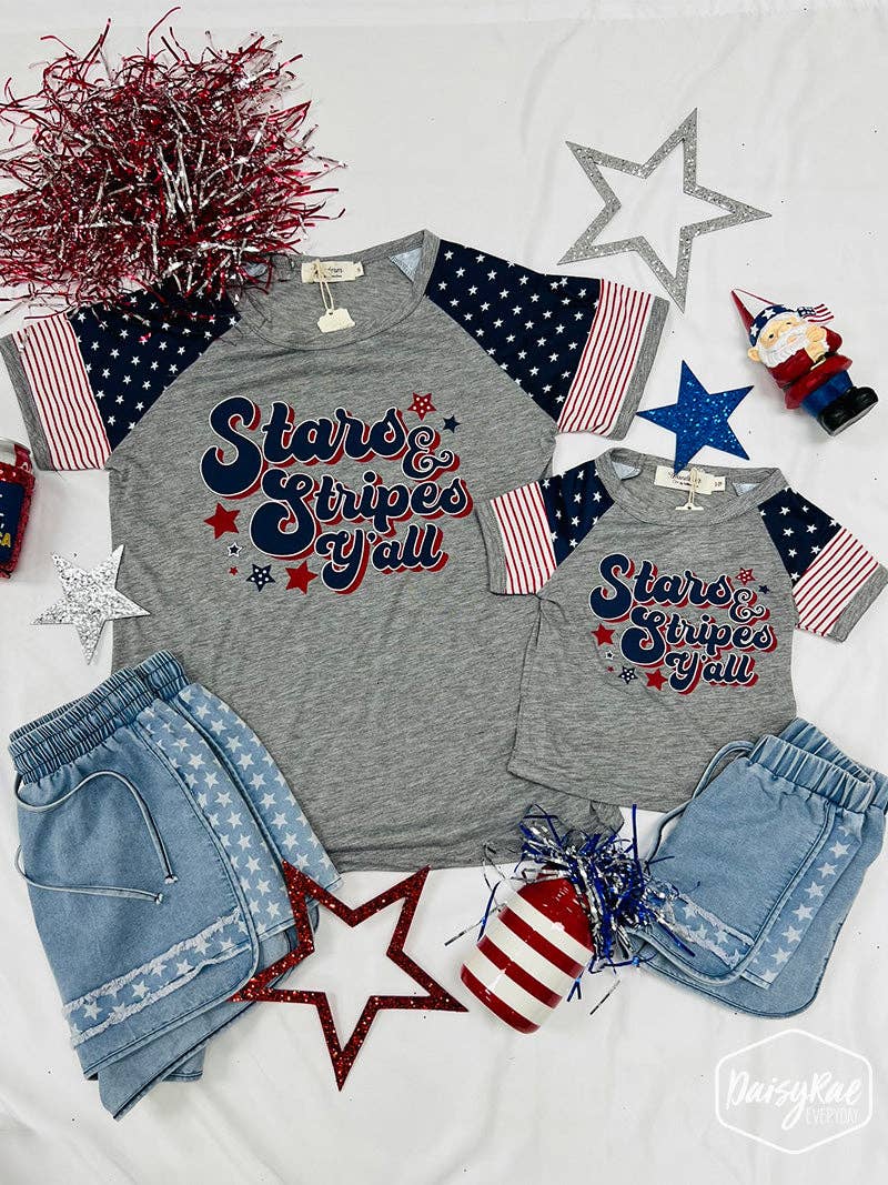 Stars & Stripes Y'all Raglan Tee: Mix Pattern