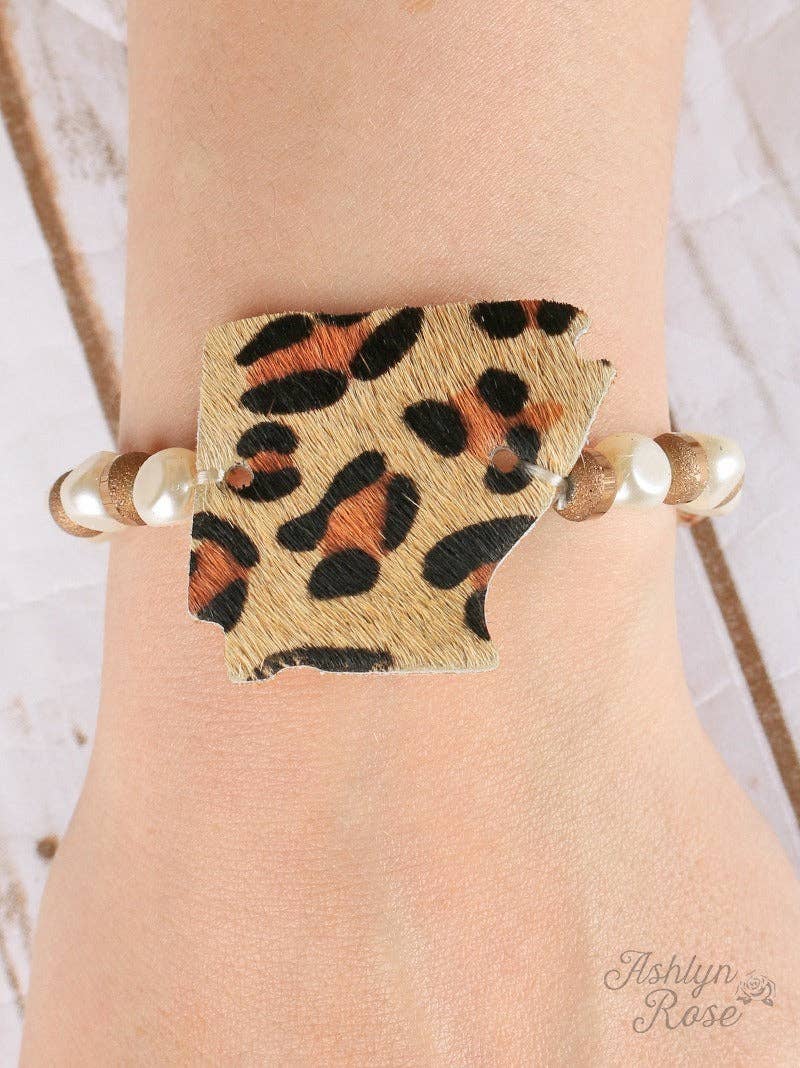 Beige Beaded Bracelet with Leopard Hide Arkansas: Beige / One Size