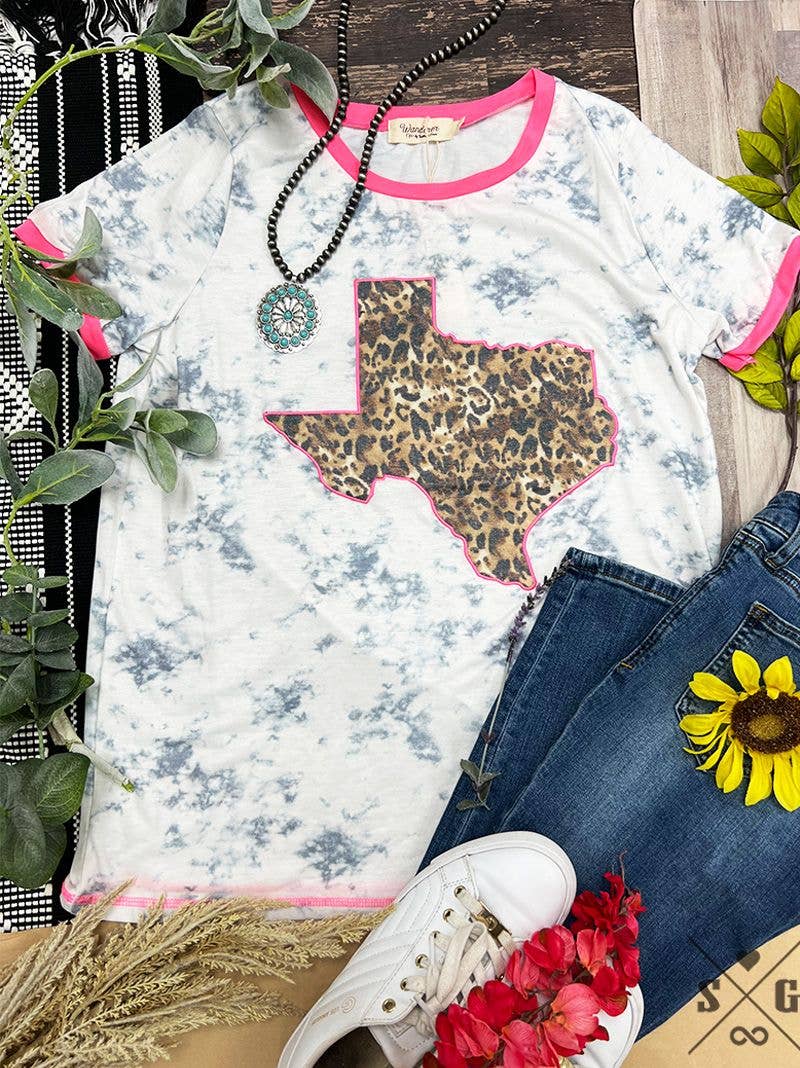 Leopard Texas on Marble & Pink Ringer Tee: White / Medium