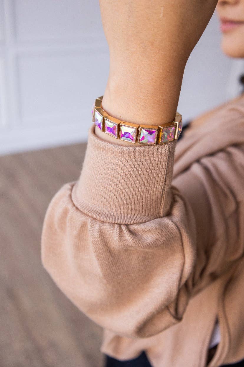 Date Night Square Gemstone Stretch Bracelet: Aurora Borealis / One Size