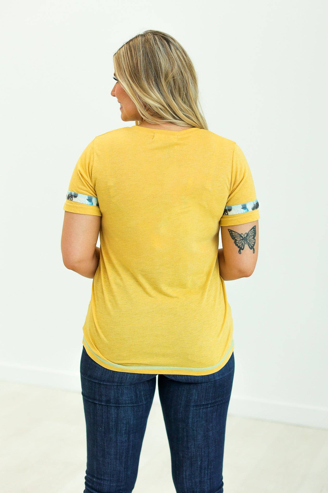 Cactus and Turquoise on Mustard Tee with Cowprint: Yellow / S